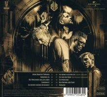 Eine Liste von zehn Liedtiteln, darunter "Wenn Roboter Träumen" und "Ich Denke Also Bin Ich". Darunter fünf Männer in Sepia-Tönen.