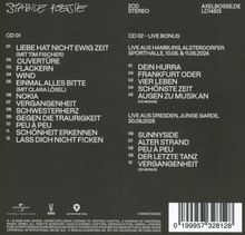 Zwei CD-Tracklisten: "Liebe hat nicht ewig Zeit", "Dein Hurra". Schwarz mit weißem Text. Logo von Universal Music Group.