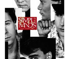 Text: "Simple Minds", "Once Upon a Time". Schwarz-weiße Porträts von fünf Personen in verschiedenen Ausschnitten.