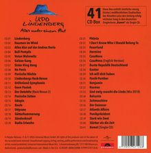 Text: Udo Lindenberg - Alles unter einem Hut, 41 CD Box mit Studiolaben und Single CD "Komet". Illustration mit blauem Hut.