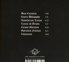 Titel in gotischer Schrift mit Zeiten: "Deus Cornatus 7.09, Caetra Philosophia 7.51..." Unten ein stilisiertes Logo.