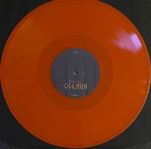 Der Text "MEMORIAL" und "OLHAVA" ist auf einem grauen Label zentriert. Es ist eine orangefarbene Schallplatte.