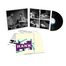 Text: "Hank Mobley Sextet", "Hank", "Blue Note 1560". 
Ein Plattencover-Set mit Fotos von Musikern.
