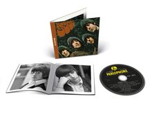 Cover: "Rubber Soul", CD-Hülle geöffnet, Porträts der Beatles, CD bedruckt: "Parlophone".