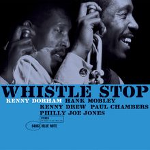 "Whistle Stop. Kenny Dorham, Hank Mobley, Kenny Drew, Paul Chambers, Philly Joe Jones. Blue Note. Zwei Jazzmusiker mit Trompete."