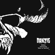 "DANZIG, 1988 Album. Features The Songs 'Mother' and 'Twist of Cain'." Illustrative Darstellung eines Totenkopfes.