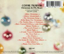 Text: Connie Francis: Christmas In My Heart. Liste mit 16 Titelnummern. Hintergrund: Verschwommene Weihnachtskugeln in bunten Farben.