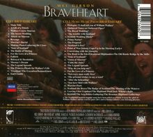 "Braveheart" von Mel Gibson: Auflistung von zwei CDs mit Tracks. Musik von James Horner, orchestriert vom London Symphony Orchestra.