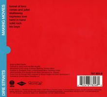 Blauer Rand links, "MAKING MOVIES", darunter "DIRE STRAITS". Roter Hintergrund, Liedtitel aufgelistet.