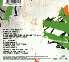 Songtitel auf weißem Hintergrund mit grünen und orangen Pinselstrichen. 