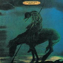 „The Beach Boys Surf's Up“, ein Gemälde eines Reiters auf einem gebeugten Pferd in dunklen, blauen und grünen Tönen.