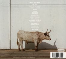 Ein braunes Rind steht seitlich vor einer weißen Wand. Links sind Songtitel und rechts ein Barcode.