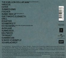 Eine Liste von Liedern, darunter "THE 6 MILLION DOLLAR MAN" und "ICH SCHWÖRÜ," sowie Logos von Universal und SRF.