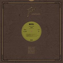 "Faces Long Player" steht in geschwungener Schrift oben, darunter eine goldene Schallplatten-Illustration mit Titelliste.