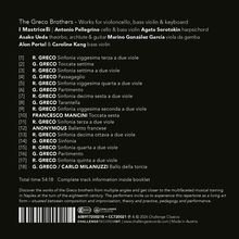 "The Greco Brothers - Works for violoncello, bass violin & keyboard," gefolgt von einer Trackliste mit Komponisten.