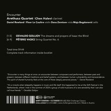 "Encounter" mit Arethusa Quartet und Chen Halevi. Werke von Osvaldo Golijov und Pēteris Vasks. Gesamtzeit: 59:44.