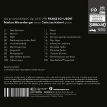 "Die schöne Müllerin, Op. 25 (D 795) FRANZ SCHUBERT. Markus Miesenberger tenor, Christian Haimel guitar. Trackliste mit 20 Titeln."