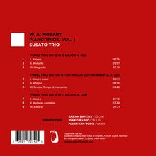 W. A. Mozart Klaviertrios, Vol. 1, Susato Trio. Verschiedene Klaviertrios mit Zeiten. Rote Hintergrundfarbe.