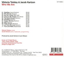 Album: "Who We Are" von Viktoria Tolstoy & Jacob Karlzon. Trackliste mit Titeln und Zeiten; CD produziert von Jacob Karlzon.