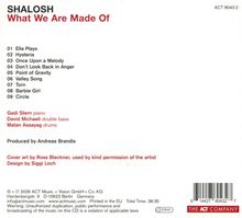 Album "Shalosh: What We Are Made Of“ mit Titelliste. Musiker: Gadi Stern, David Michaeli, Matan Assayag. Design von Siggi Loch.