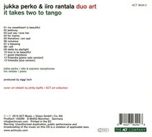 Jukka Perko &amp; Iiro Rantala: It Takes Two To Tango - Duo Art, CD