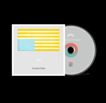 "American Stories", stilisierte US-Flagge in Gelb und Blau, CD mit farbigem Kreis und Text in einer anderen Sprache.