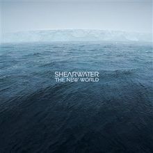 Text: "SHEARWATER THE NEW WORLD". Ein weites Meer mit einem diffusen Horizont darunter.