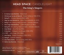 Texte: Head Space: Candlelight. The King's Singers. Titel, Komponisten, Zeiten, Gesamtlaufzeit.  
Hintergrund in warmen Brauntönen.