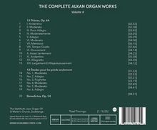 "The Complete Alkan Organ Works Volume II" zeigt Tracktitel mit Zeiten. Erwähnt Kirche in Dudelange und Signum Records Info.