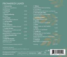 Texte: "PROMISED LAND", "Phoenix Chorale", "Christopher Gabbitas Artistic Director".  
Liste von Liedern mit Zeitangaben.  
Hintergrund: Grün mit Blattmuster.