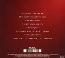 Eine Liste von Titeln auf rotem Hintergrund, darunter "THE BATTLE LOST AND WON" und "TOMORROW, AND TOMORROW, AND TOMORROW". Unten steht „Madfish“ über einem Barcode.