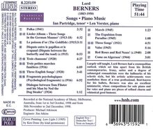 Gerald Hugh Tyrwhitt-Wilson Lord Berners (1883-1950): Complete Piano and Vocal Works, CD