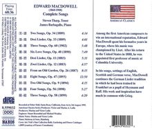 Edward MacDowell (1860-1908): Sämtliche Lieder, CD