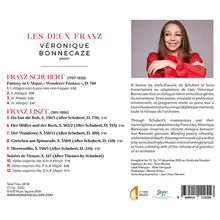 Texte im Bild:

Les Deux Franz
Véronique Bonnecaze
Franz Schubert
Franz Liszt

Total Time: 68'32

Links: Liste von Musikstücken und Zeiten.  
Rechts: Foto einer Frau.