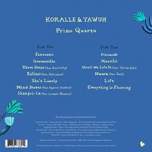 KORALLE & YAWUH, Primo Quarto. Links: Side One, rechts: Side Two. Blaue Farbe mit Blatt-Illustrationen.