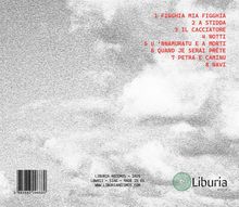 Eine Trackliste von 1 bis 8, rechts unten ein Logo mit "Liburia world". Hintergrund: körnige, wolkenartige Struktur.