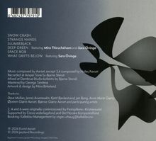 Die Texte auf der linken Seite listen Musiktitel und Interpreten auf, darunter Sara Övinge. Rechts abstrakte Formen.