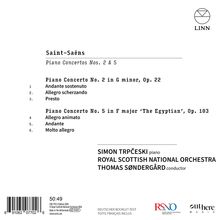 "Saint-Saëns Piano Concertos Nos. 2 & 5" mit Interpreten: Simon Trpčeski, RSNO, Thomas Søndergård; LINN-Logo rechts oben.