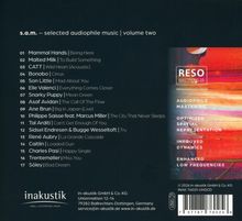 Playlist-Titel: "s.a.m. – selected audiophile music | volume two", 17 Tracks mit Künstler und Songnamen; bunte Illustration rechts.