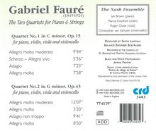 Gabriel Faure (1845-1924): Klavierquartette Nr.1 &amp; 2, CD