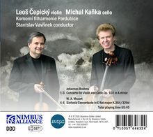 Leoš Čepický Geige, Michal Kaňka Cello, Kammerphilharmonie Pardubice, Stanislav Vavřínek Dirigent. Zwei Musiker lächeln.
