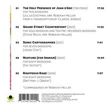 Trackliste mit Kompositionen für Fagott; Nummer, Titel, Jahr, Länge und Beschreibung; Logo unten links, Strichcode unten.