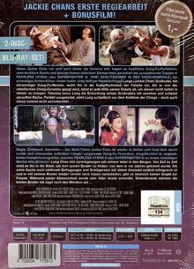 **JACKIE CHANS ERSTE REGIEARBEIT + BONUSFILM!**

Blu-ray-Cover mit Bildern aus Kampfszenen. Texte über Filminhalte und technische Details wie Laufzeit und Sprachen.