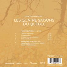 „François Dompierre, Les Quatre Saisons du Québec“. Musikstücke mit Zeiten, Violine und Orchester. Illustriertes Baummuster.