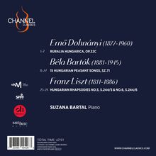 Ernő Dohnányi, Béla Bartók, Franz Liszt: Werke und Komponisten. Suzana Bartal am Klavier. "CHANNEL CLASSICS" Logo.