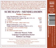 SCHUMANN · MENDELSSOHN Violin Concertos. Albrecht Menzel, Violin. Leipziger Symphonieorchester. Robbert van Steijn.