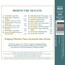 Titelliste mit Stücken und Zeiten, Haupttitel: "BEHIND THE SKYLINE". Wolfgang Mitschke spielt verschiedene Instrumente.