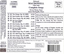 Edward MacDowell (1860-1908): Sämtliche Lieder, CD