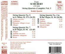 Franz Schubert (1797-1828): Streichquartette Nr.3,7,9, CD