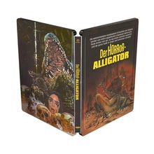 "Der Horror-Alligator" steht auf einer DVD-Hülle mit einem riesigen Alligator und schreienden Menschen in einer bedrohlichen Szene.